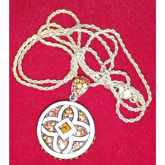 Vintage EFFY Sterling Silver Medallion Necklace Topaz-Tested Stones BH 925 - Picture 1 of 4